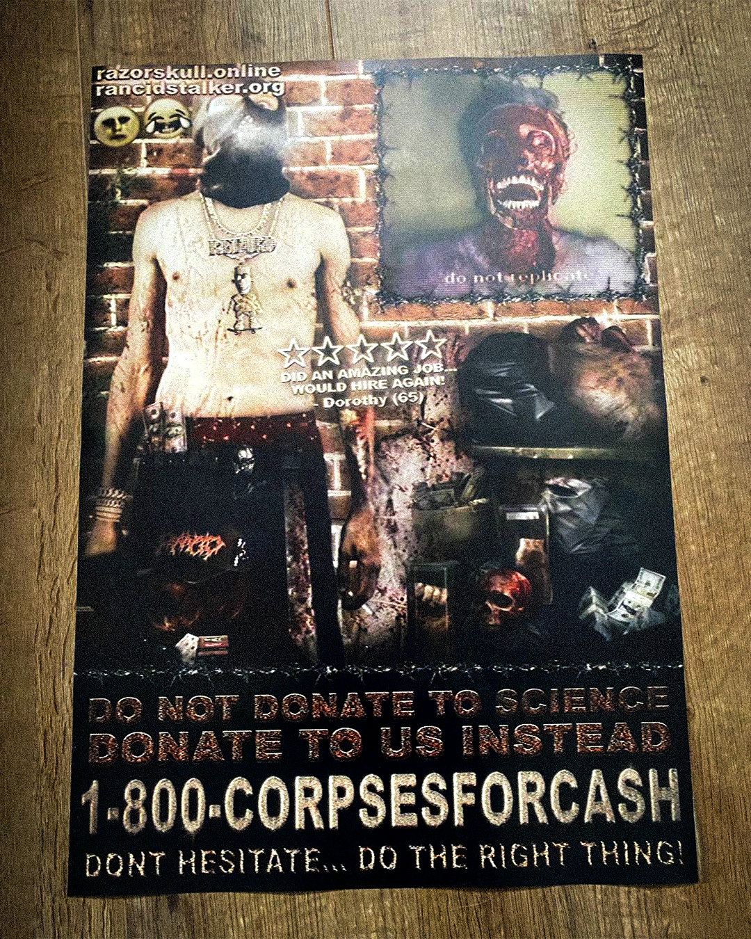 RAZORSKULL X RANCIDSTALKER - 'CORPSESFORCASH' POSTER (PRE-MADE)